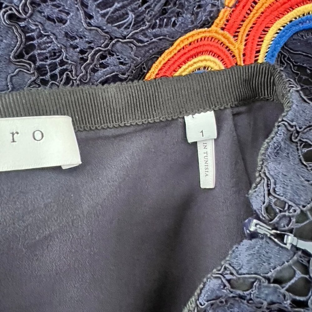 Sandro summer 2021 navy lace unique design mini skirt size 1 - Picture 4 of 6